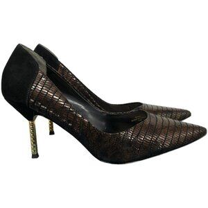 J. Renee leather & suede - Adan black & brown gold heeled pointed pumps size 11M